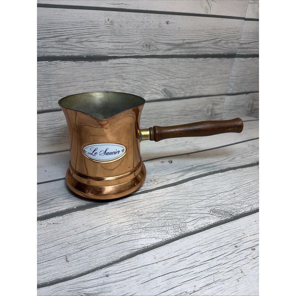 Vintage Teleflora Le Saucier Copper Sauce Pan w/ Wood Handle 1984 Kitchen Cottag